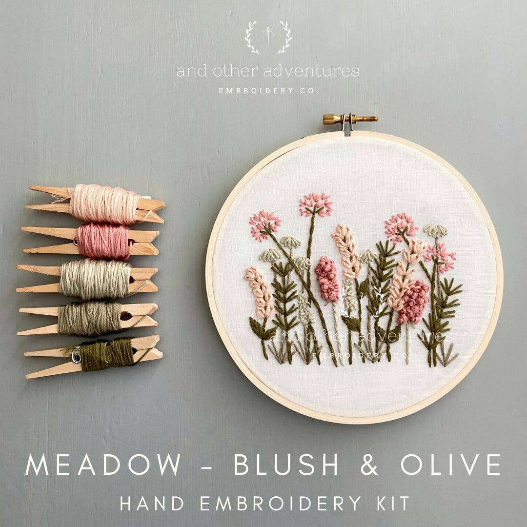 And Other Adventures Embroidery Co - Hand Embroidery Kit - Meadow in Blush & Olive