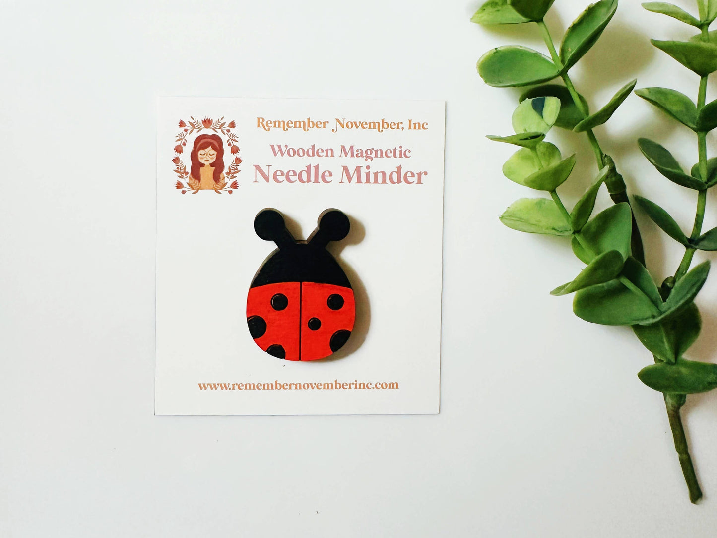 Remember November, Inc - Ladybug Needle Minder, Wooden Magnetic Needle Minder