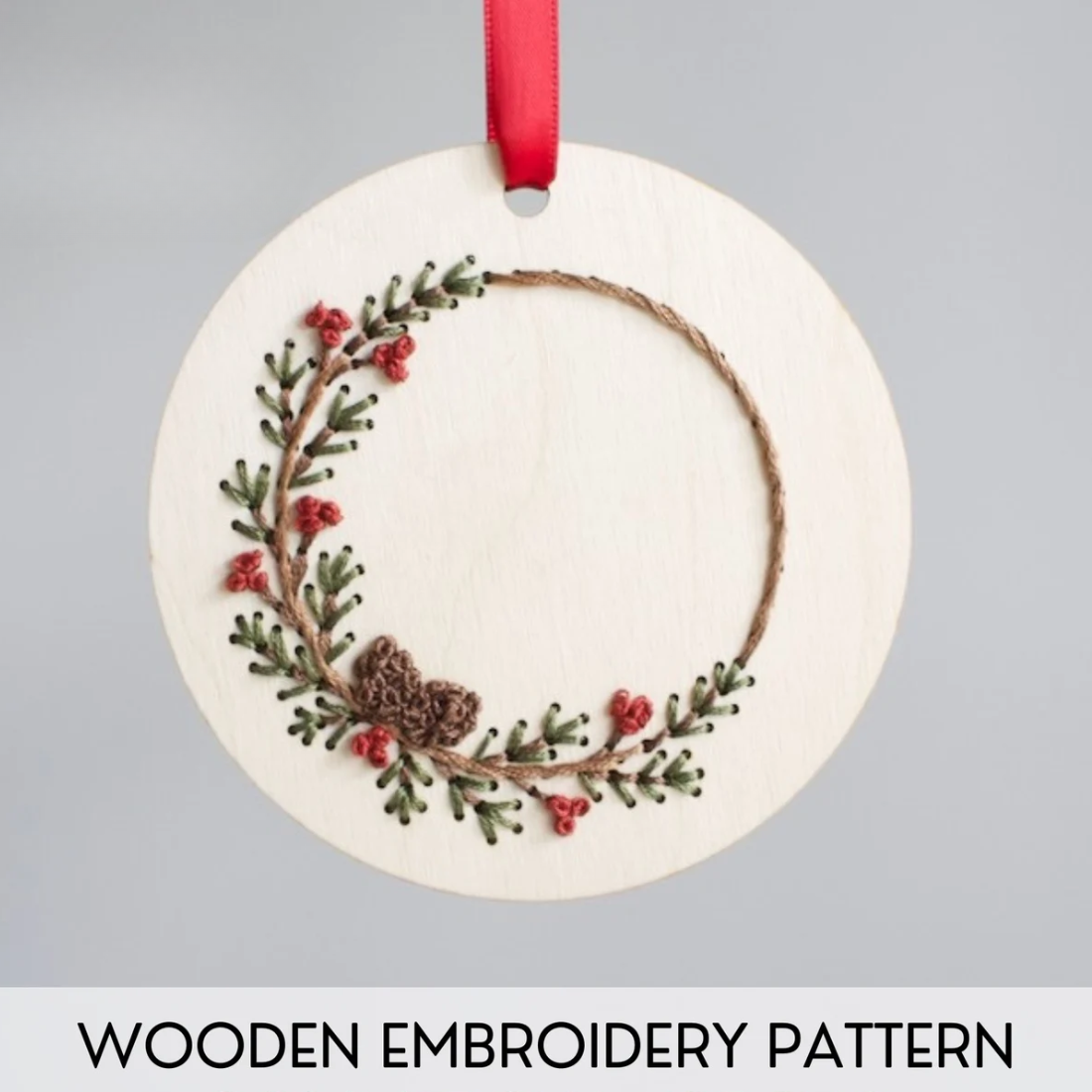 The HNB House - DIY Wood Embroidery Kit - Pinecone Wreath Ornament