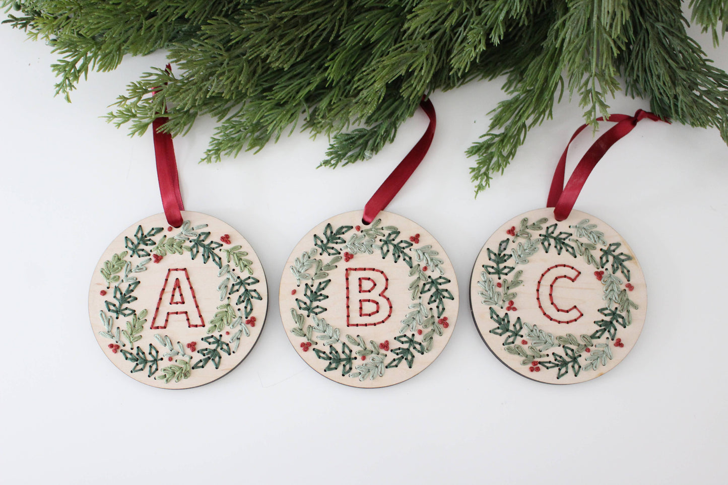 The HNB House - DIY Wood Embroidery Kit - Wreath Monogram Christmas Ornament: P