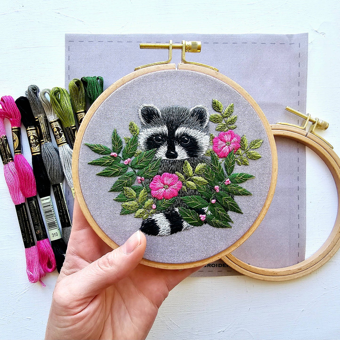 Jessica Long Embroidery - Raccoon hand embroidery kit