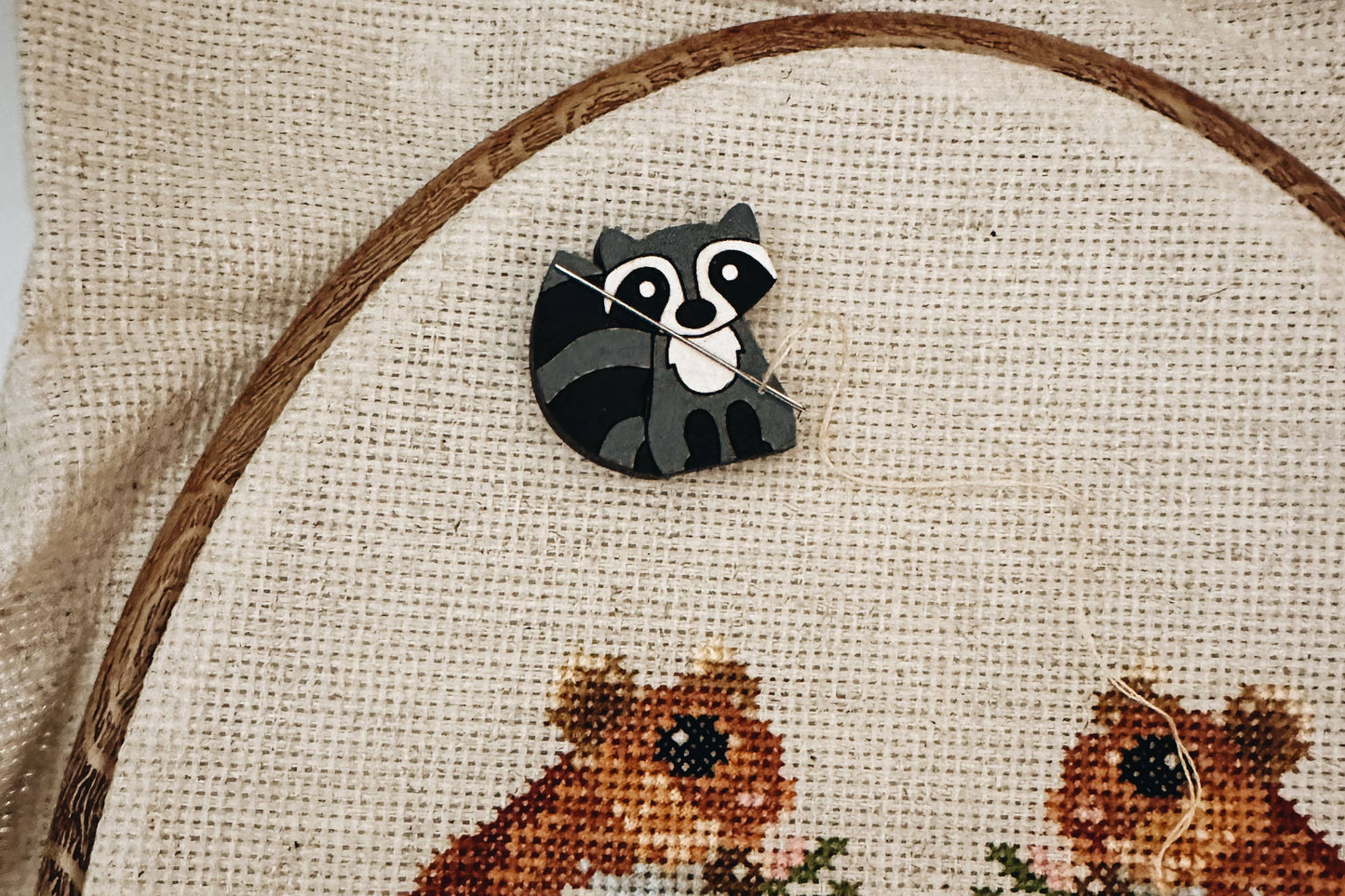 Remember November, Inc - Raccoon Needle Minder, Wooden Magnetic Needle Minder