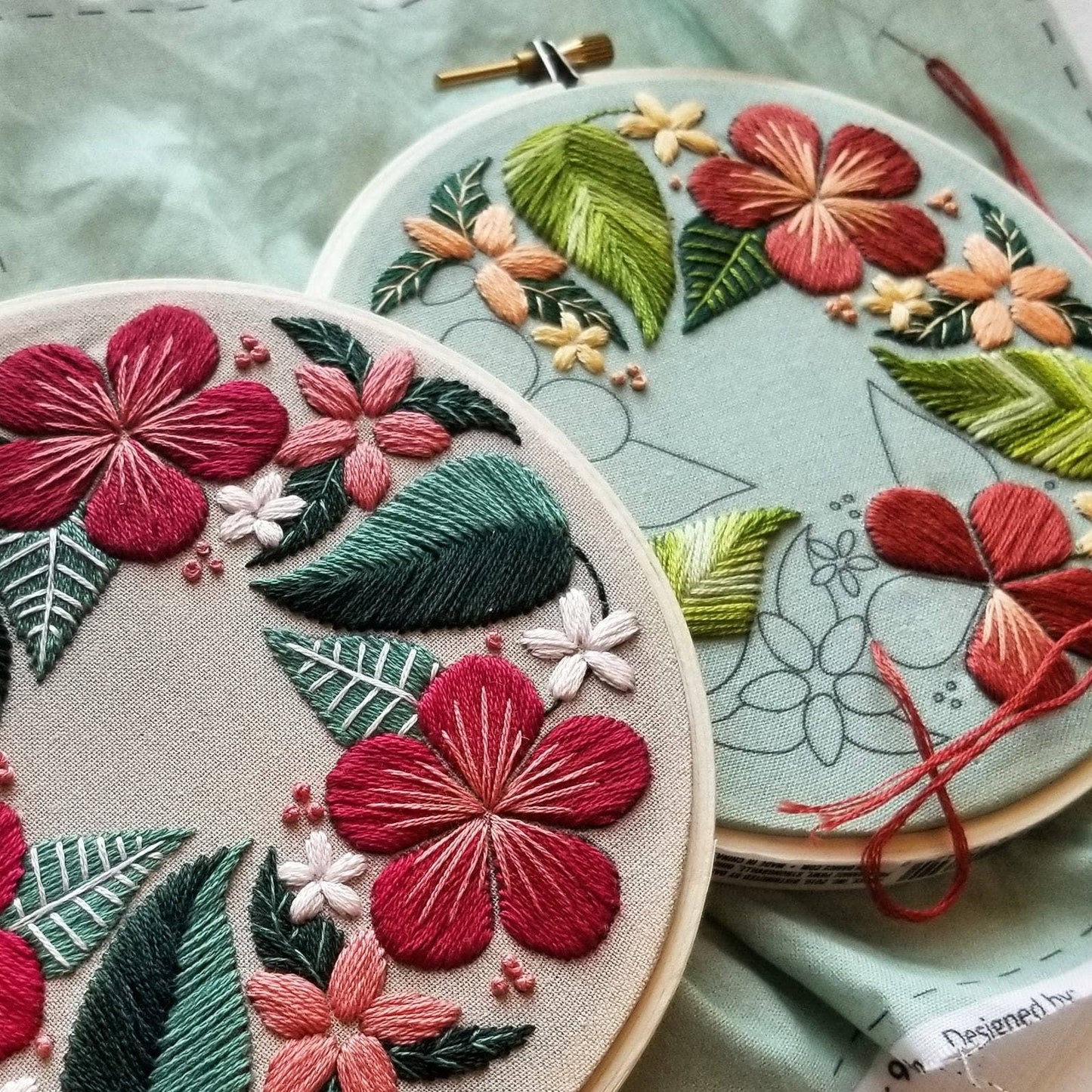 Jessica Long Embroidery - Floral Flourish Beginner Embroidery Kit: Light taupe fabric