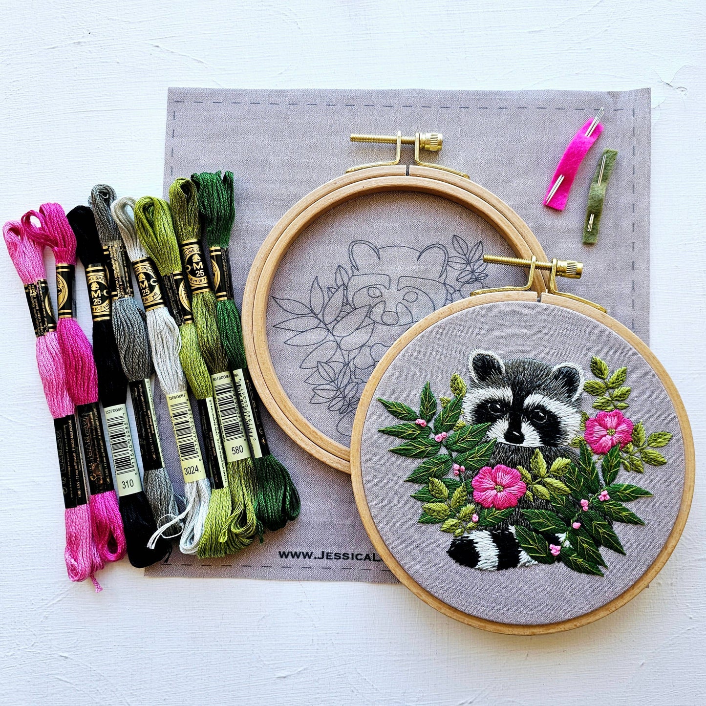 Jessica Long Embroidery - Raccoon hand embroidery kit