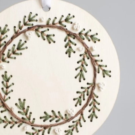 The HNB House - DIY Wood Embroidery Kit - Pine Wreath Ornament