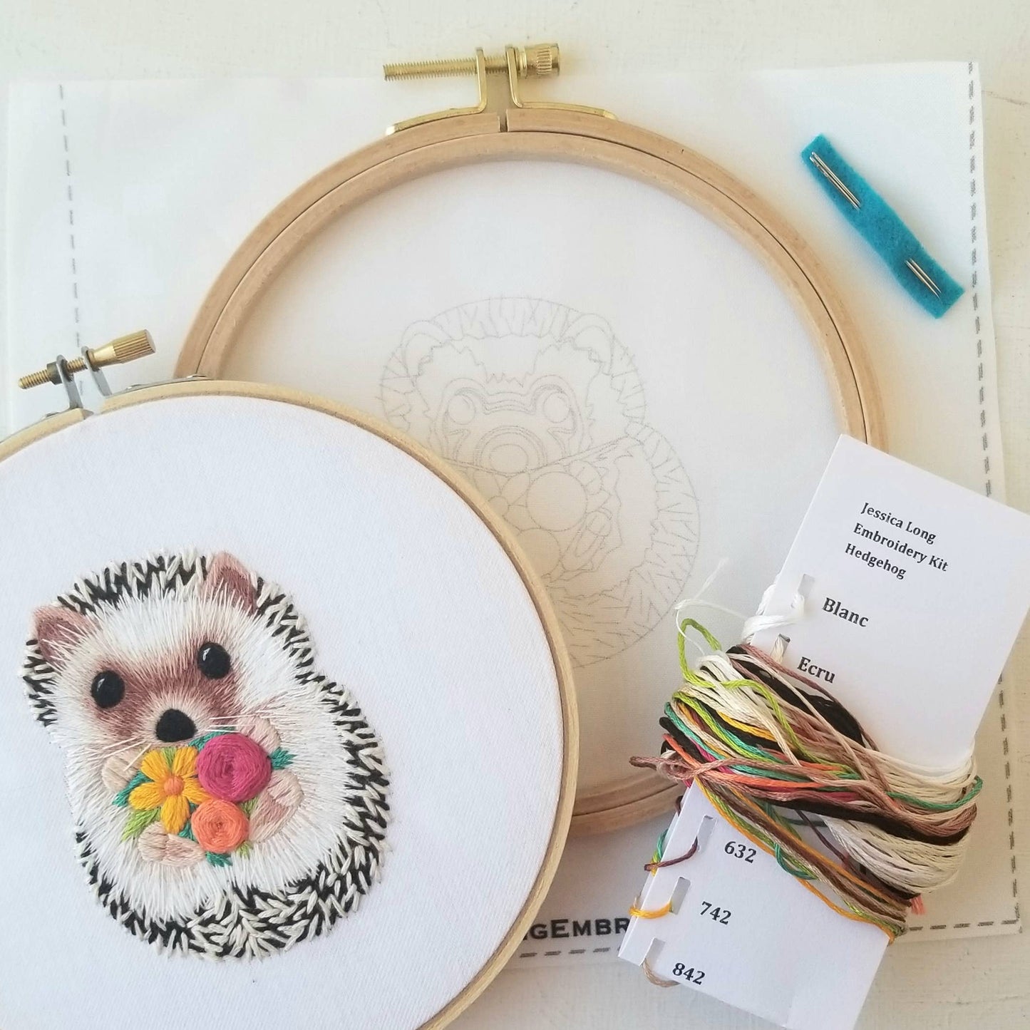 Jessica Long Embroidery - Hedgehog Embroidery Kit: Floss Card